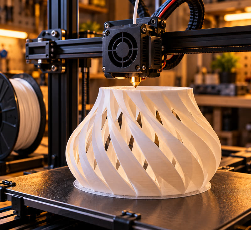 Impresora 3D imprimiendo una pantalla de lámpara