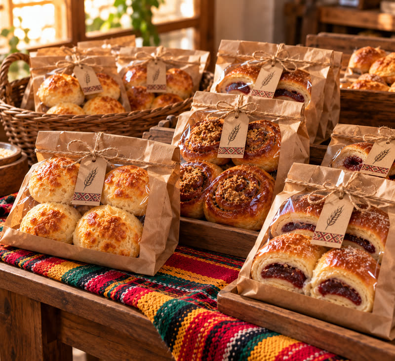 Panes empacados en bolsas kraft listos para vender