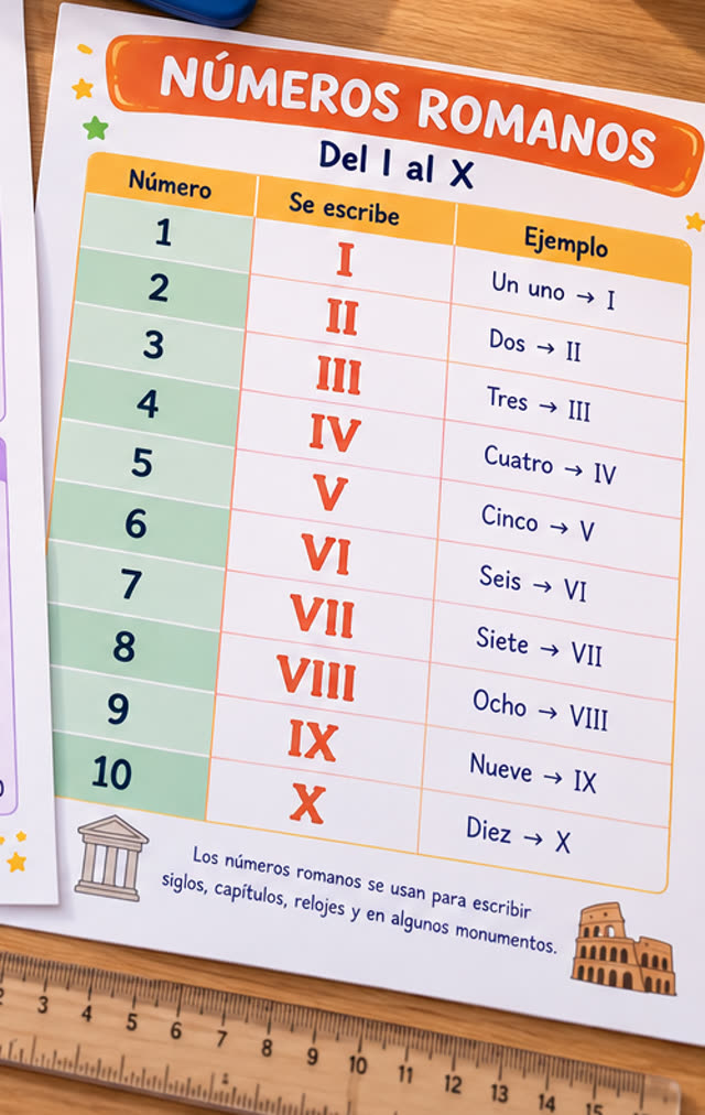Ficha de números romanos del I al X